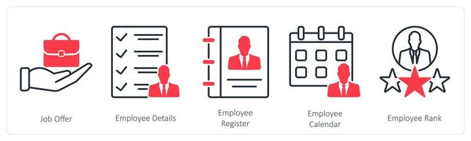 A set of 5 Business and Office icons as job offer, employee details, employee register vector