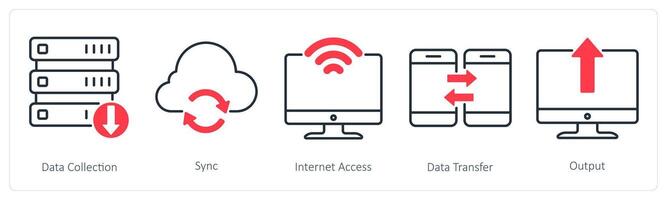 A set of 5 Business and Office icons as data collection, sync, internet access vector
