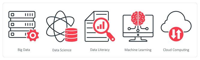 A set of 5 Industrial icons as big data, data science, data literacy vector
