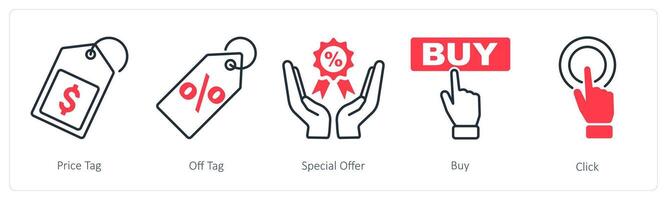 A set of 5 Shopping icons as price tag, off tag, special offer vector