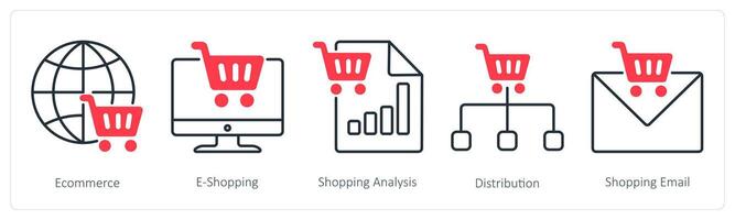 A set of 5 Shopping icons as ecommerce, e-shopping, shopping analysis vector