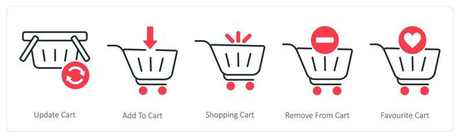 A set of 5 Shopping icons as update cart, add to cart, shopping cart vector