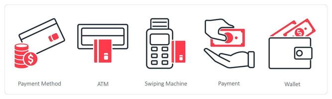 A set of 5 Shopping icons as payment method, atm, swiping machine vector
