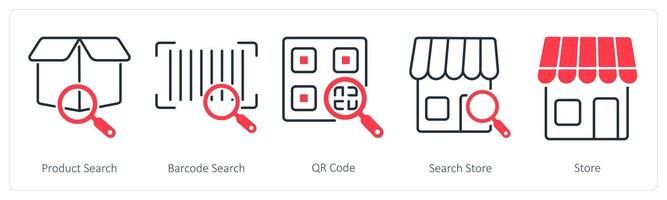 A set of 5 Shopping icons as product search, barcode search, qr code vector