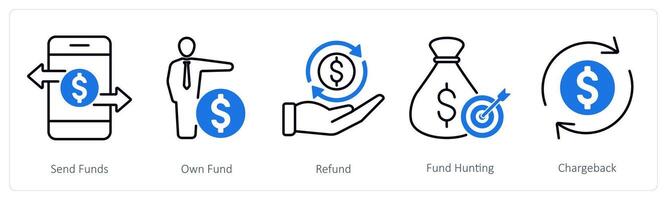 A set of 5 Banking icons as send funds, own fund, refund vector