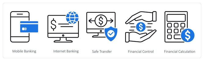 A set of 5 Banking icons as mobile banking, internet banking, safe transfer vector