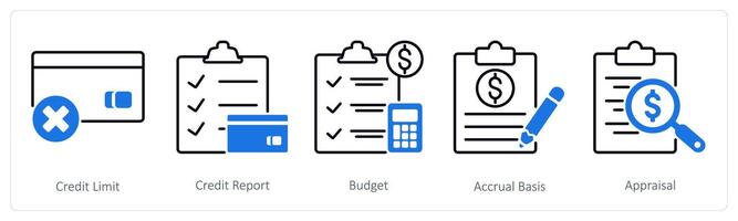 A set of 5 Banking icons as credit limit, credit report, budget vector