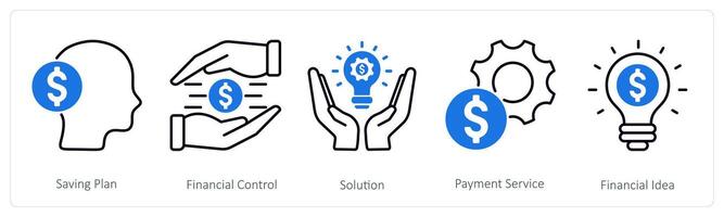 A set of 5 Banking icons as saving plan, financial control, solution vector