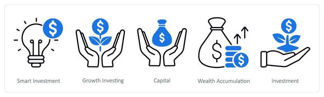 A set of 5 Banking icons as smart investment, growth investing, capital vector