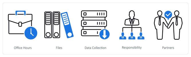A set of 5 Business and Office icons as office hours, files, data collection vector