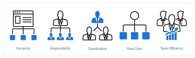 A set of 5 Business and Office icons as hierarchy, responsibility, coordination vector