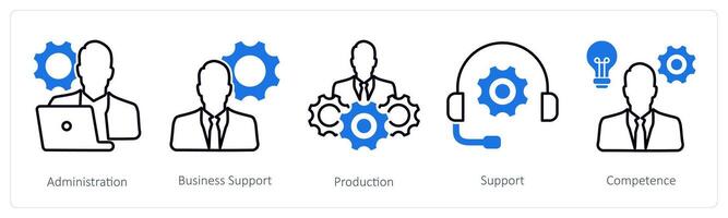 A set of 5 Business and Office icons as administration, business support, production vector