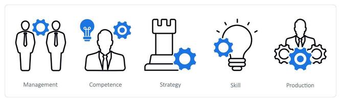 A set of 5 Business and Office icons as management, competence, strategy vector