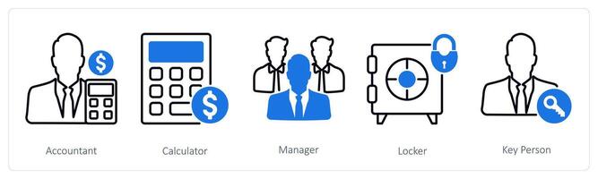 A set of 5 Business and Office icons as accountant, calculator, manager vector