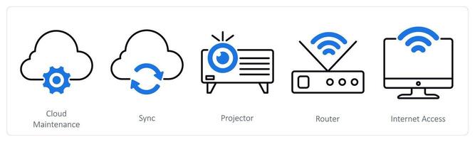 A set of 5 Business and Office icons as cloud maintenance, sync, projector vector