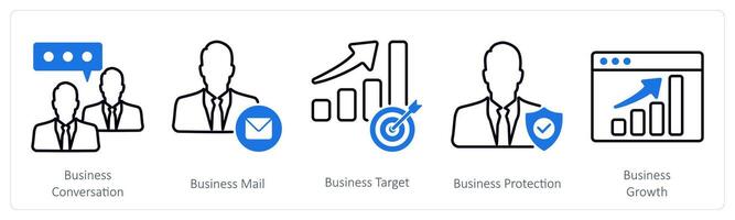 A set of 5 Business and Office icons as business conversation, business mail, business target vector