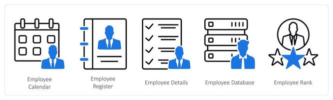 A set of 5 Business and Office icons as employee calendar, employee register, employee details vector