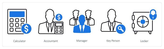 A set of 5 Business and Office icons as calculator, accountant, manager vector