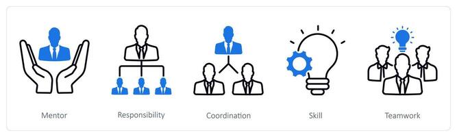 A set of 5 Business and Office icons as mentor, responsibility, coordination, skill vector