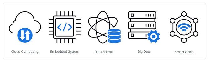 A set of 5 Industrial icons as cloud computing, embedded system, data science vector