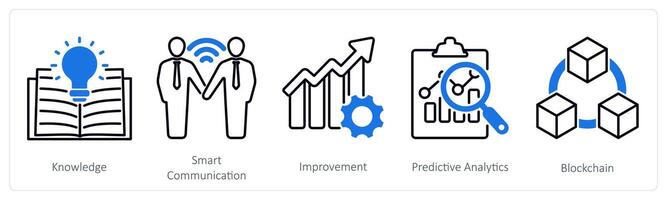 A set of 5 Industrial icons as knowledge, smart communication, improvement vector