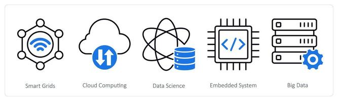 A set of 5 Industrial icons as smart grids, cloud computing, data science vector