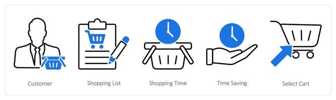 A set of 5 Shopping icons as customer, shopping list, shopping time vector