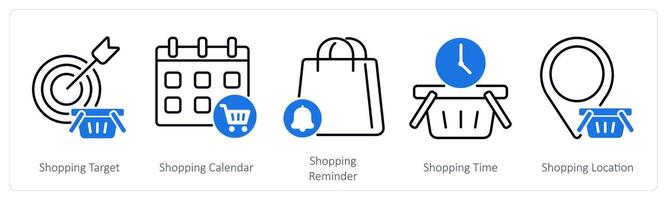 A set of 5 Shopping icons as shopping target, shopping calendar, shopping reminder vector