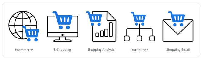 A set of 5 Shopping icons as ecommerce, e-shopping, shopping analysis vector