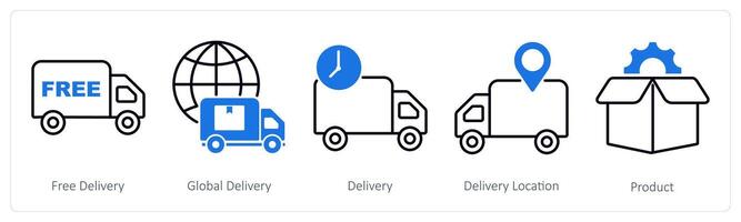 A set of 5 Shopping icons as free delivery, global delivery, delivery vector