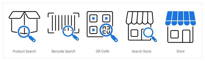 A set of 5 Shopping icons as product search, barcode search, qr code vector
