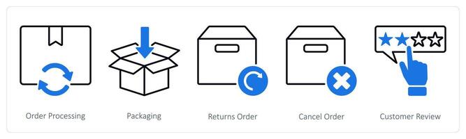 A set of 5 Shopping icons as order processing, packaging, returns order vector