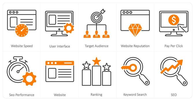 A set of 10 mix icons as website speed, user interface, target audience vector