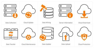 A set of 10 mix icons as data collection, cloud update, data mining vector