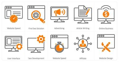 A set of 10 mix icons as website speed, find seo solution, advertising vector