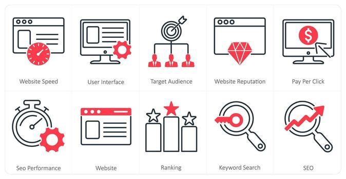 A set of 10 mix icons as website speed, user interface, target audience vector