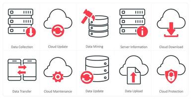 A set of 10 mix icons as data collection, cloud update, data mining vector