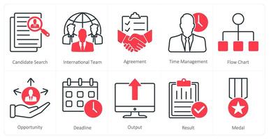 A set of 10 mix icons as candidate search, international team, agreement vector