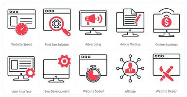 A set of 10 mix icons as website speed, find seo solution, advertising vector