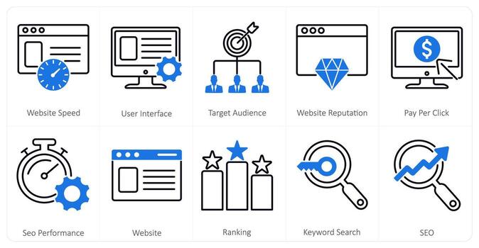A set of 10 mix icons as website speed, user interface, target audience vector