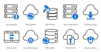 A set of 10 mix icons as data collection, cloud update, data mining vector
