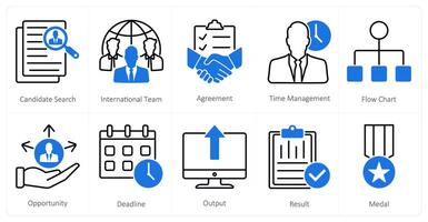 A set of 10 mix icons as candidate search, international team, agreement vector