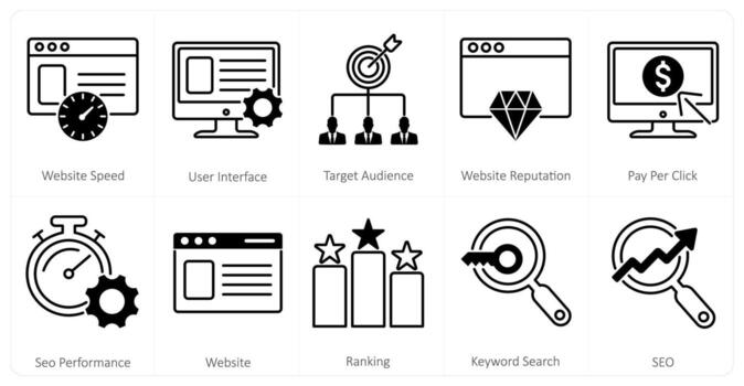 A set of 10 mix icons as website speed, user interface, target audience vector