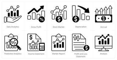 A set of 10 mix icons as data analytics, gross profit, stock market vector