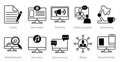A set of 10 mix icons as content, online viewer, advertising vector