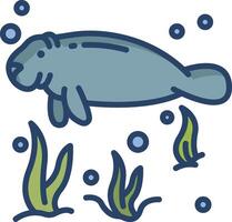 Manatee linear color illustration vector
