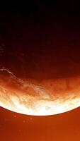 Burns Earth planet earth in outer space. Motion. Apocalypse concept, end of the world, rotating planet getting closer to the burning source of heat. video