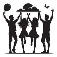 Group of friends enjoying friendship day silhouette illustration isolated on a white background vector