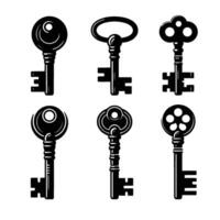 Different modern and antique key silhouettes flat illustration isolated on white background vector