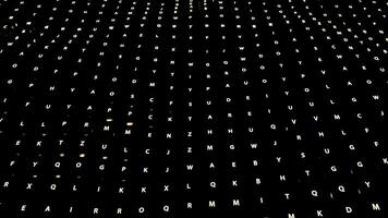 Black background with keyboard keys. Design. Bright letters highlighted in red and white colors in the animation move in different directions. video